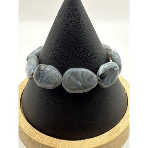 Gray Marbled Chunky Acrylic Bead Stretch Bracelet